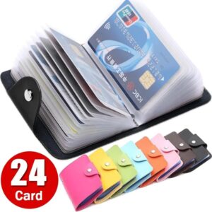 24 Bits Card Case Leather Function Business Card Holder Men Women Credit Passport Card Bag ID Passport Card Wallet (Deep Blue)-B0DH8N4BVP