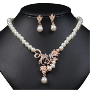 Fashion Simple rhinestone necklace earrings set Bridal Wedding Party Rhinestone Water Drop Pendant Necklace Drop Earrings Set (N15 - China)B0D67DVW8K