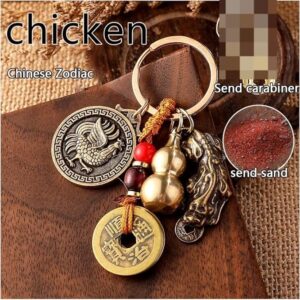 [1Pcs] Chinese Traditiona Money Drawing Pi Xiu Keychain Automobile Hanging Ornament Qing Dynasty Five Emperors' Coins Cinnabar Gourd (ACLJY486-10)B0D6GLTB63