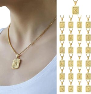 Fashion Letter Gold Color Pendant Necklace for Men Women Cuban Chain Couple Charm Initial Necklace Choker Jewelry Collar- ‎ B0CLJ3NTZP