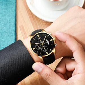 [1 Pcs-BG Black ] Men's Business Watch Top Brand Fashion 2023 Luxury Male Quartz Watches Minimalist Casual Leather Strap Calendar Wristwatch Clock-B0DDXCS9X3