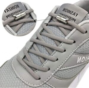 1 Pair Metal Lock NO TIE Shoelaces Stretched Lazy Round Shoe Lace slip-on Shoelaces Elastic Laces Shoestrings-Gray-B09238JRR9