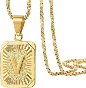 Fashion Letter Gold Color Pendant Necklace for Men Women Cuban Chain Couple Charm Initial Necklace Choker Jewelry Collar- ‎ B0CLJ3NTZP