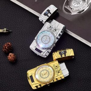 LED Gold Watch Windproof Jet Butane Lighter Torch Turbo Gas Inflatable Lighter Cigar Cigarette Accessories Men's Gift-B0C1Q9SYXL