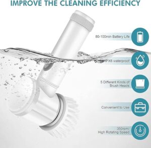 Electric Cleaning Brush with 3 Brush Heads, Electric Spin Scrubber, Bathroom Rechargeable Scrub Brush-B0DG41L8YR