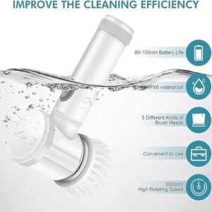 Electric Cleaning Brush with 3 Brush Heads, Electric Spin Scrubber, Bathroom Rechargeable Scrub Brush-B0DG41L8YR