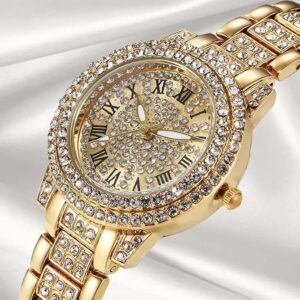 [ 1pcs -Golden] Shining Diamond Watch Luxury Women Brand Quartz Gold Bracelet Watches Ladies Zircon Crystal Top Elegant Wristwatch Clock Gifts-B0D1GGDN3R