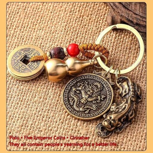 MySouq-Store [1Pcs] Chinese Traditiona Money Drawing Pi Xiu Keychain Automobile Hanging Ornament Qing Dynasty Five Emperors' Coins Cinnabar Gourd (ACLJY486-5)-B0D6GJGCRS