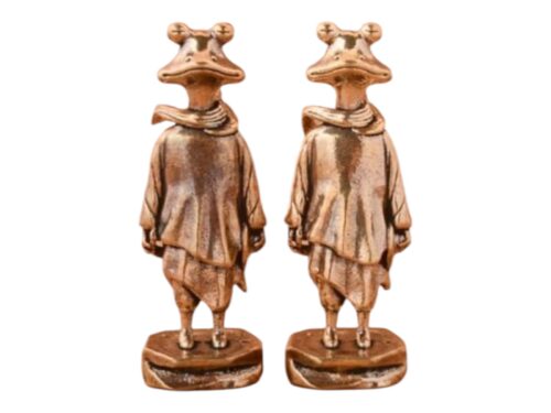 MySouq-Store 1Pcs Japanese Style Brass Frog Ornament Mini Standing Frog Metal Statue Antique Copper Crafts Office Home Tea Pet Table Decorations-B0DP5K4138