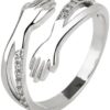 1PCs New Stainless Steel Hug Rings for Women Rhinestone Hug Couple Adjustable Ring for Wedding Aesthetic Jewelry Gifts-B0DSQ311V3