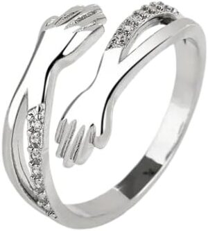 1PCs New Stainless Steel Hug Rings for Women Rhinestone Hug Couple Adjustable Ring for Wedding Aesthetic Jewelry Gifts-B0DSQ311V3