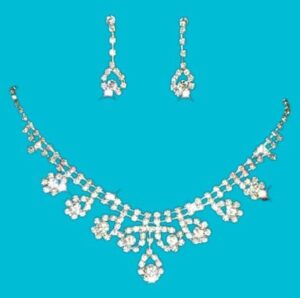 (1 Set) Rhinestone Crystal Silver Color Choker Necklace & Earrings for Women Rhinestone Statement Bridal Wedding Jewelry Sets Wholesale (700)-B0CDSCH1YN