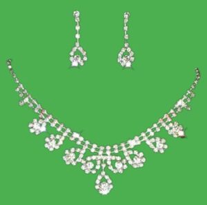 (1 Set) Rhinestone Crystal Silver Color Choker Necklace & Earrings for Women Rhinestone Statement Bridal Wedding Jewelry Sets Wholesale (700)-B0CDSCH1YN
