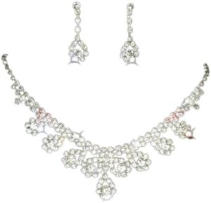 (1 Set) Rhinestone Crystal Silver Color Choker Necklace & Earrings for Women Rhinestone Statement Bridal Wedding Jewelry Sets Wholesale (700)-B0CDSCH1YN