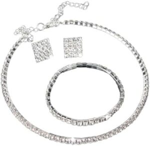 [One Set] Luxury Wedding Bridal Jewelry Sets for Women Necklace Bracelet Australia Crystal Long Earring Set Elastic (1L)-B0CHMTX1MG