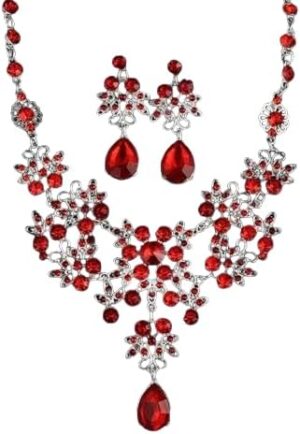 (1 Set - Red 2,45cm) Butterfly drop necklace earrings set, wedding jewelry, wedding accessories High-grade electroplated alloy jewelry for woman-B0CQPQXBS2