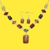 [1 PCs] Square Oval Amber African Style Women Necklace Hook Earrings Party Jewelry Set chic-B0CGTYNDQ8