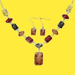 [1 PCs] Square Oval Amber African Style Women Necklace Hook Earrings Party Jewelry Set chic-B0CGTYNDQ8