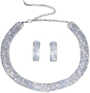 Luxury Classic Female Engagement Jewelry Fashion Crystal Necklace Earrings Set Wedding Party Bridal Jewelry Sets Bijoux-B0CYJPGK3M