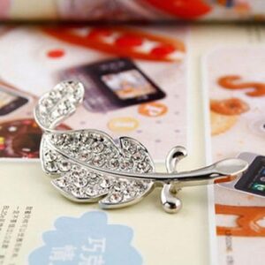 Brooch Women Leaf Silver Tone Rhinestone Wedding Gift- Very Small 3.5 Cm Max-B0DPJHW5JY
