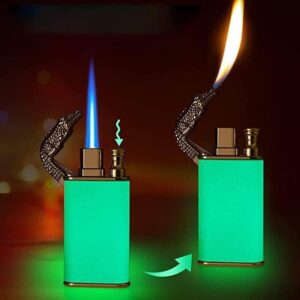 1 pcs Metal Creative Double Fire Lighter Blue Flame Windproof Open Fire Conversion Lighter Unusual Gift (Crocodile, Black) (Random Color may apply)-B0C4MDYFWX