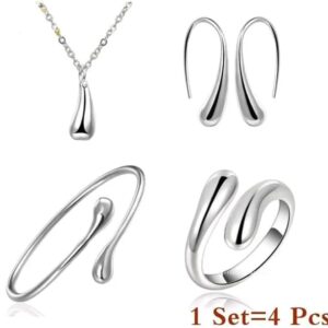 41Q8NbP62VL._AC_SX679_ 4pcs Classic Love Wedding Jewelry Set Women Water Drop Earrings Necklace Bracelet Ring for Personality Birthday Ladies Gift Set (All Size)-B0DSFH6W16
