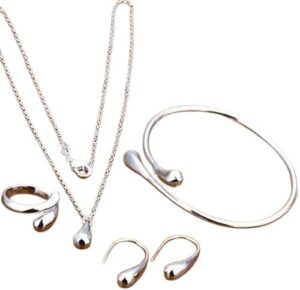 4pcs Classic Love Wedding Jewelry Set Women Water Drop Earrings Necklace Bracelet Ring for Personality Birthday Ladies Gift Set (All Size)-B0DSH2H967