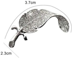 Brooch Women Leaf Silver Tone Rhinestone Wedding Gift- Very Small 3.5 Cm Max-B0DPJHW5JY
