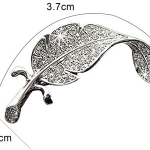 Brooch Women Leaf Silver Tone Rhinestone Wedding Gift- Very Small 3.5 Cm Max-B0DPJHW5JY
