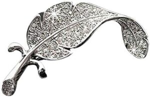 Brooch Women Leaf Silver Tone Rhinestone Wedding Gift- Very Small 3.5 Cm Max-B0DPJHW5JY