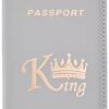 1Pcs Crown Print PU Passport Covers Passport Protector Passport Holder Flight Ticket Holder ID Credit Card Holder Travel Accessories (King, Gray)-B0DS6KGZSY