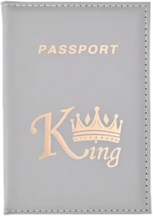 1Pcs Crown Print PU Passport Covers Passport Protector Passport Holder Flight Ticket Holder ID Credit Card Holder Travel Accessories (King, Gray)-B0DS6KGZSY