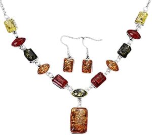 [1 PCs] Square Oval Amber African Style Women Necklace Hook Earrings Party Jewelry Set chic-B0CGTYNDQ8