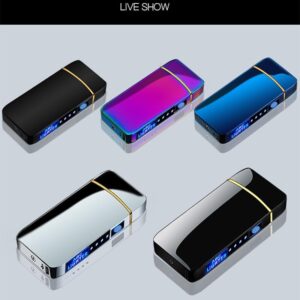 1Pcs Windproof Metal Flameless Electric Lighter Dual Arc Plasma USB Lighter LED Power Display Touch Induction Lighter (Random)-B0CD2Y7BL3