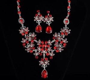 (1 Set - Red 2,45cm) Butterfly drop necklace earrings set, wedding jewelry, wedding accessories High-grade electroplated alloy jewelry for woman-B0CQPQXBS2