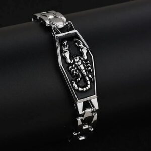 1Pcs Punk Scorpion Bracelet Personality Wristband Silicone Bangle Stainless Steel Buckle Vintage Cuff Bracelet Women Men's Jewelry-B0DS6MSVBX