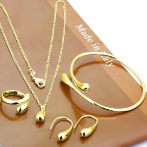 4pcs Classic Love Wedding Jewelry Set Women Water Drop Earrings Necklace Bracelet Ring for Personality Birthday Ladies Gift Set (All Size)-B0DSH2H967