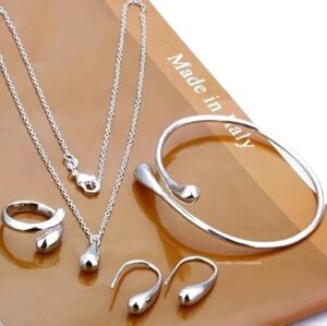 4pcs Classic Love Wedding Jewelry Set Women Water Drop Earrings Necklace Bracelet Ring for Personality Birthday Ladies Gift Set (All Size)-B0DSFH6W16