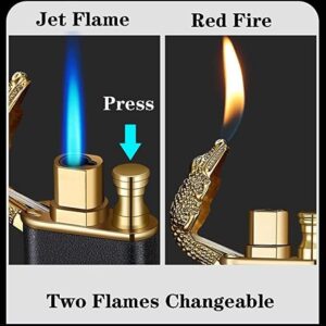 51FPjkZlAML._AC_ 1 pcs Metal Creative Double Fire Lighter Blue Flame Windproof Open Fire Conversion Lighter Unusual Gift (Crocodile, Black) (Random Color may apply)-B0C4MDYFWX