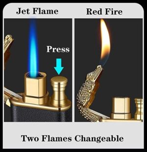 1 pcs Metal Creative Double Fire Lighter Blue Flame Windproof Open Fire Conversion Lighter Unusual Gift (Crocodile, Black) (Random Color may apply)-B0C4MDYFWX