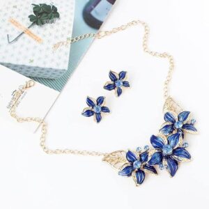 Flower Wedding Necklace Elegant Bride Necklace Pendant Necklace with Earrings Fashion Jewelry Sets for Women Party-B0C42K3ZK4