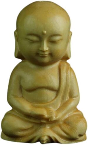 1Pcs Buddha Ornaments Mini Unpainted Buddha Statues Wood Fine Workmanship Monk Figurine Home Decor-B0DS9YHZCV