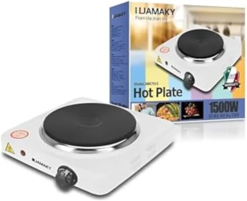 MySouq-Store JAMAKY Electric Hot Plate, 1 Burner, 18Cm 1500 Watt, White, JMK7013 (25 * 21 * 6Cm)-B0DGNLQQLS