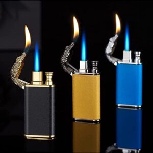 1 pcs Metal Creative Double Fire Lighter Blue Flame Windproof Open Fire Conversion Lighter Unusual Gift (Crocodile, Black) (Random Color may apply)-B0C4MDYFWX