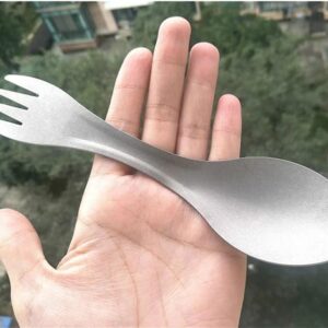 1Pcs Outdoor Mini Portable Spoon Fork Useful Titanium Camping Backpacking Cutlery Spork Fork Spoon Lightweight-B0DSCH6N7Y