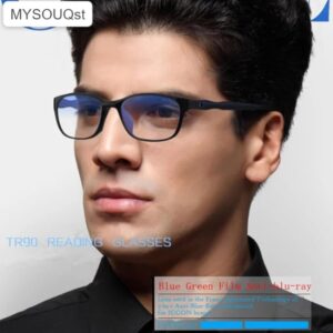 Reading Glasses Men Anti Blue Rays Presbyopia Eyeglasses Antifatigue Computer Eyewear with (BlackXRED)-B0DTZ86G5R