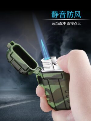 Outdoor Waterproof Lighter with Lanyard Portable Blue Flame Jet Lighter Butane Turbo Cigar Lighter Camping Wading Men's Gadgets (Random Colors May Apply)-B0CBZ4VRNH
