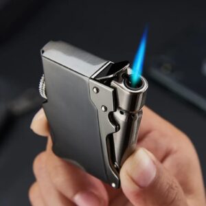 [1Pcs-Silver] Smoking Accessories NEW Portable Metal Windproof Cigar Cigarette Lighter Gift Butane Gas Lighter Unusual Torch Lighters (Without Gas)-B0CPD2Z81T