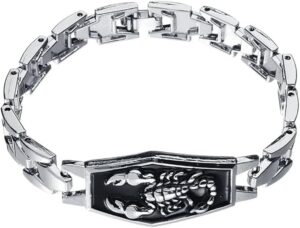 1Pcs Punk Scorpion Bracelet Personality Wristband Silicone Bangle Stainless Steel Buckle Vintage Cuff Bracelet Women Men's Jewelry-B0DS6MSVBX