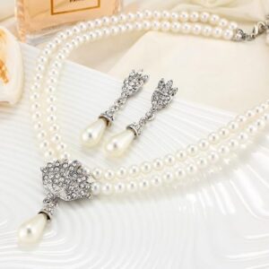 [One Set] Creative Gold Color Necklace 1Pair Earrings Wedding Bridal Pearl Rhinestone Jewelry Lady Female jewellery set for women-B0CH5F6FD1